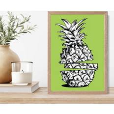 Artze Wall Sketch Pineapple On Bright Green A4 Framed Art