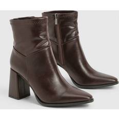 Brown Ankle Boots boohoo Sock Flared Heel Ankle Boots - Brown