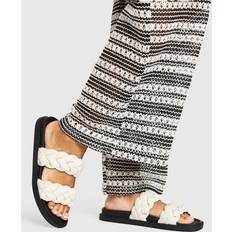 White Slides boohoo Womens Plaited Double Strap Slider - White