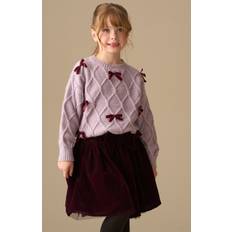 Purple Knitted Sweaters Children's Clothing Angel & Rocket Lilac Diamond Texture Velvet Bow Jumper Purple