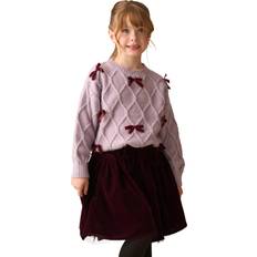 Purple Knitted Sweaters Children's Clothing Angel & Rocket Kids Knitted Velvet Bow Jumper Purple