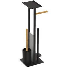 Relaxdays Freestanding Toilet Roll Holder Black Bamboo