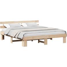 200 cm - Naturfarvet Senge Sengestel Med Hovedgærde 200x200 cm Brun Rammeseng