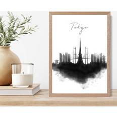 Artze Wall Tokyo Watercolour Skyline City Print A4 With Oak Framed Art