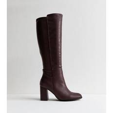 Läderimitation Höga stövlar New Look Wide Fit Faux Leather Block Heel Boots - Burgundy