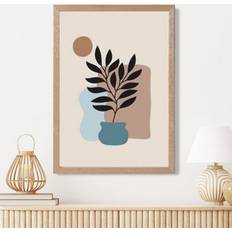 Artze Wall Beige Blue Brown Boho Graphical Floral Framed Art