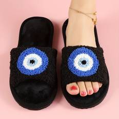 Black Slippers Temu Contrast Color Plush Open Toe Slippers - Cozy Warm