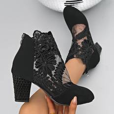 Black Ankle Boots Temu Ytmldy Women's Black Lace-trimmed Mesh Ankle Boots - Floral