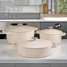 Cooks Professional Set of 3 Cast Iron Casserole Dishes 20cm 26cm 28cm