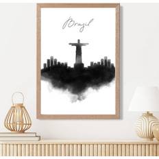 Artze Wall Brazil Watercolour Skyline City Print A3 With Oak Framed Art