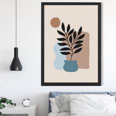 Artze Wall Beige Blue Brown Boho Graphical Floral A2 Framed Art