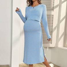 Shein Maternity Casual Striped Side Slit Nursing Dress