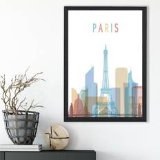Artze Wall Paris Colourful City Skyline Print A3 Framed Art