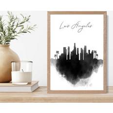 Artze Wall Los Angeles Watercolour Skyline City Print A4 With Oak Framed Art