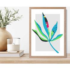 Artze Wall Palm Leaf Blue Green A4 Framed Art