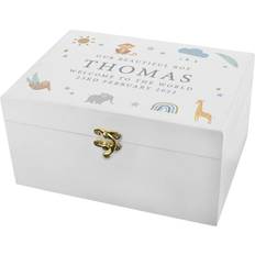 Personalised Memento White Safari Animals Keepsake Small Box
