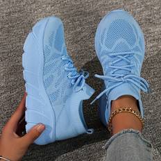 Blue Trainers Temu Women's Fashion Breathable Mesh Upper Sneakers - Lightweight