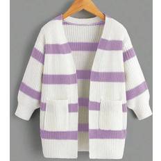 Purple Cardigans Children's Clothing Shein Young Girl Casual Colorblock Striped Cardigan - Autumn/Winter
