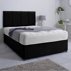 Bsspoke Divan Bed Set Black Plush Velvet Orthopaedic