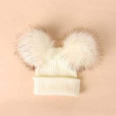 White Beanies Children's Clothing Shein Baby Girls Solid Color Faux Fur Pom Pom Knit Hat - Autumn/Winter