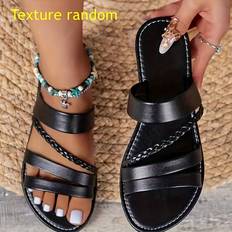 Sandals Temu Braided Flat Sandals Casual Summer Slip-On Pu Sole - Casual