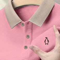 Golf Shirts Temu Stylish Penguin Print Shirt Short Sleeve Button-up Collar - Contrast
