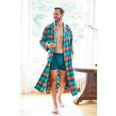 Green - Men Robes British Boxers Acorn Squash Check Brushed Cotton Dressing Gown - Dark Green