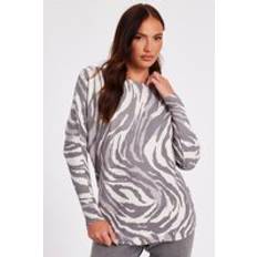 Multicoloured Jumpers Quiz Zebra Print Batwing Jumper - Grey