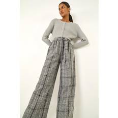 Checkered Trousers Roman Belted Check Culotte Trousers - Grey