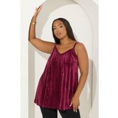 Yours Curve Burgundy Red Crushed Velour Cami Vest Top - Burgundy
