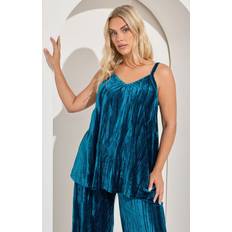 Yours Curve Blue Crushed Velour Cami Vest Top - Blue