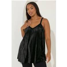 Yours Crushed Velour Cami Vest Top - Black
