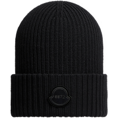 Moncler Dame Hatte Moncler Uld Strik Hue Med Logo Patch - Sort