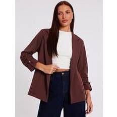 Quiz Ruched Sleeve Blazer - Brown