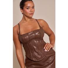 Corset Maskerad PrettyLittleThing Faux Leather Corset - Chocolate