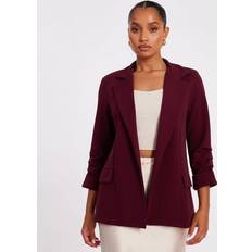 Women Blazers Quiz Petite Burgundy Scuba Crepe Blazer New Look - Dark Red