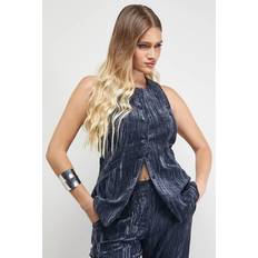 Velvet Outerwear Warehouse Womens Crushed Velvet Longline Waistcoat - Grey