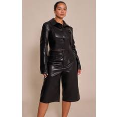 Bootcut Shorts PrettyLittleThing Faux Leather Long Line Jorts - Black