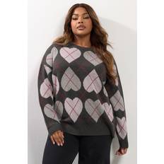 Checkered Jumpers Yours Argyle Heart Jumper - Grey