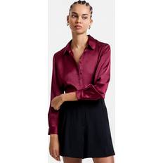 Irina Satin Ls Shirt Top Överdelar Dam - Burgundy