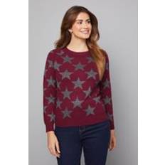 Wallis Star Motif Crew Neck Jumper - Plum