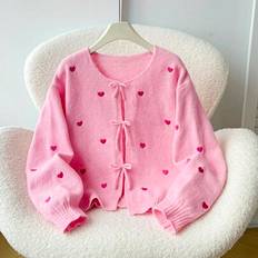 Cardigans Children's Clothing Shein Tween Girls Loose Casual Minimalist Comfortable Tie Bow - Casual