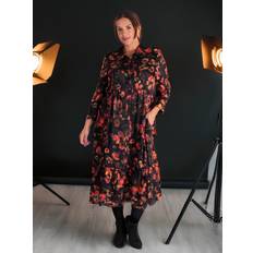 3/4 Sleeves - Shirt Dresses Chesca Floral Print Button Front Dress - Black/Red