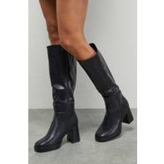 Platform - Women High Boots Wallis Lucia Faux Leather Platform High Block Heel Knee Boots - Black