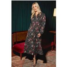 Shirt Dresses Yours Floral Shirred Shirt Dress Curve Plus Size - Black