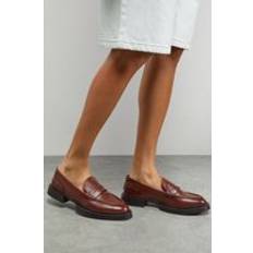 Faith Barrie Leather Chunky Penny Loafers - Tan