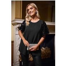 Sequins Tops Yours Curve Black Sequin Short Sleeve Blouse - Black