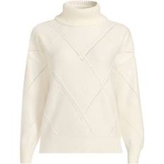 Checkered - Women Jumpers Lands' End Silk Touch Roll Neck Sweater - Ivory