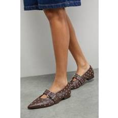 Brown Ballerinas on sale Faith Clarissa Faux Leather Studded Pointed Ballerinas - Chocolate