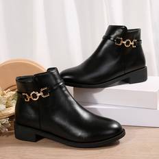 Women Ankle Boots Temu New Ankle Boots With Thick Heels And Side Zippers Metal Buckles - Hot Versatile